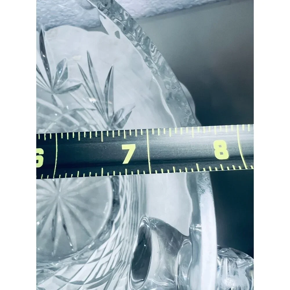 Crystal Champaign Ice Bucket Diamond Cut Swirled‎ Scroll Handles 8X8